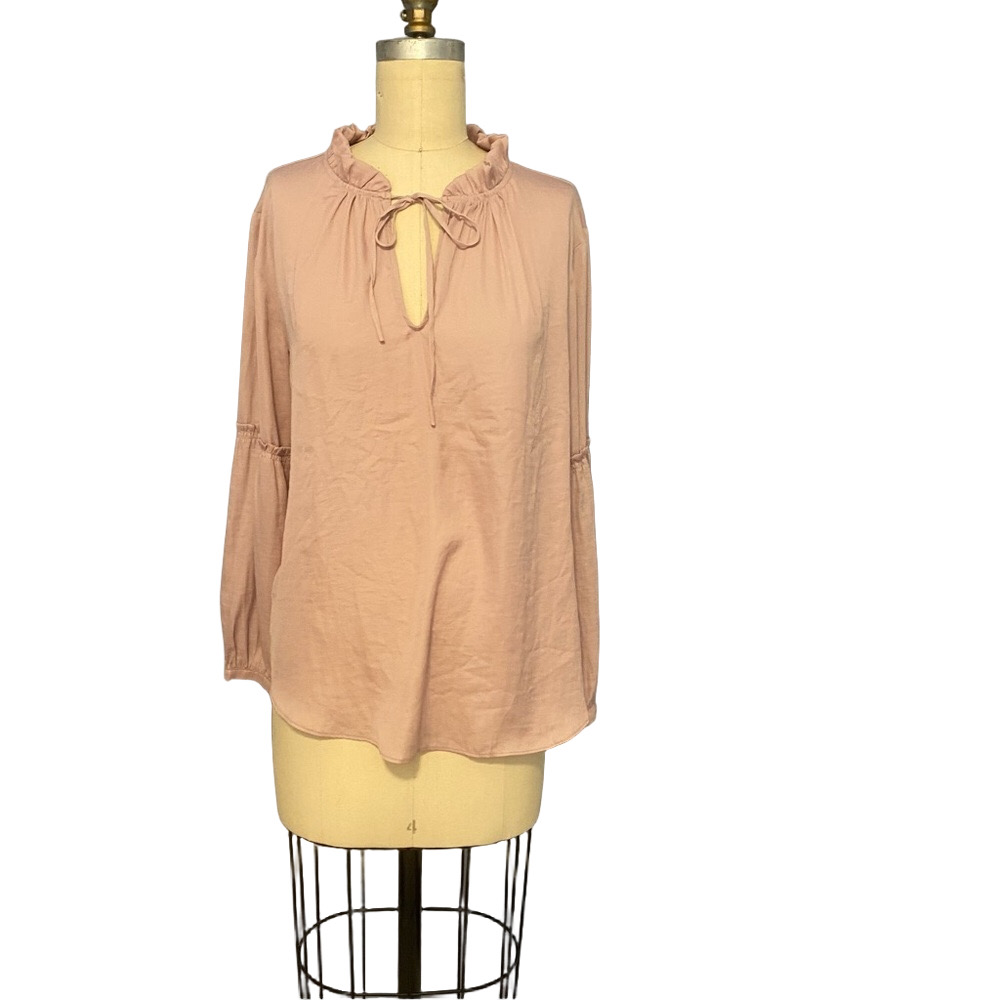 Ruffle Tie Neck Blouse | Size M -LOFT Blush